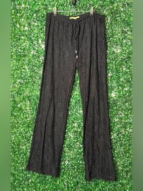 Gianni Bini Black Lace Wide-Leg Drawstring Pants